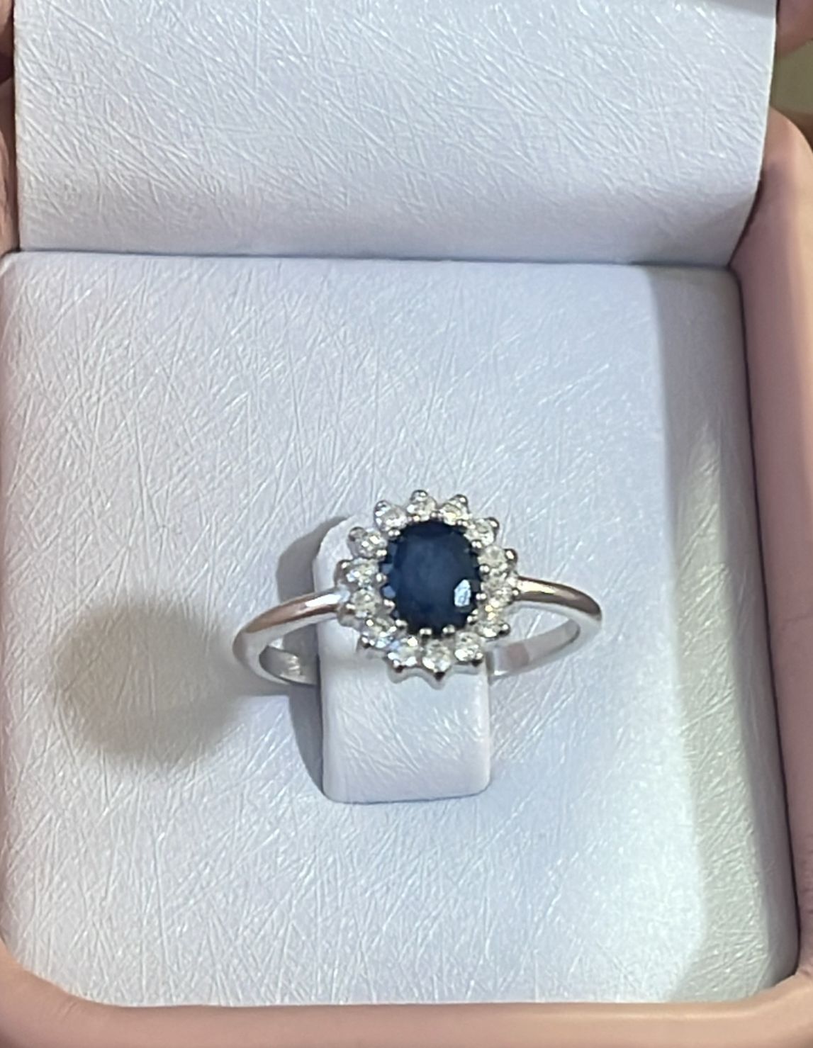 Anillo Zafiro Diamantes Oro Blanco