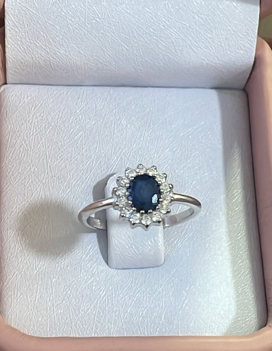 Anillo Zafiro Diamantes Oro Blanco